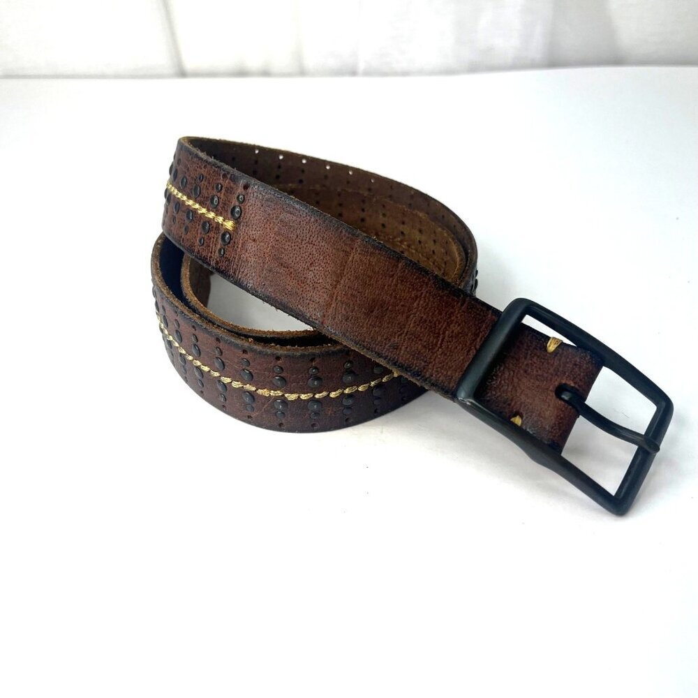 American Eagle Outfitters Brown Leather Studded Belt with Gold Accents